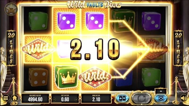Wild Vaults Dice – hlavní obrazovka s válci a trezorem